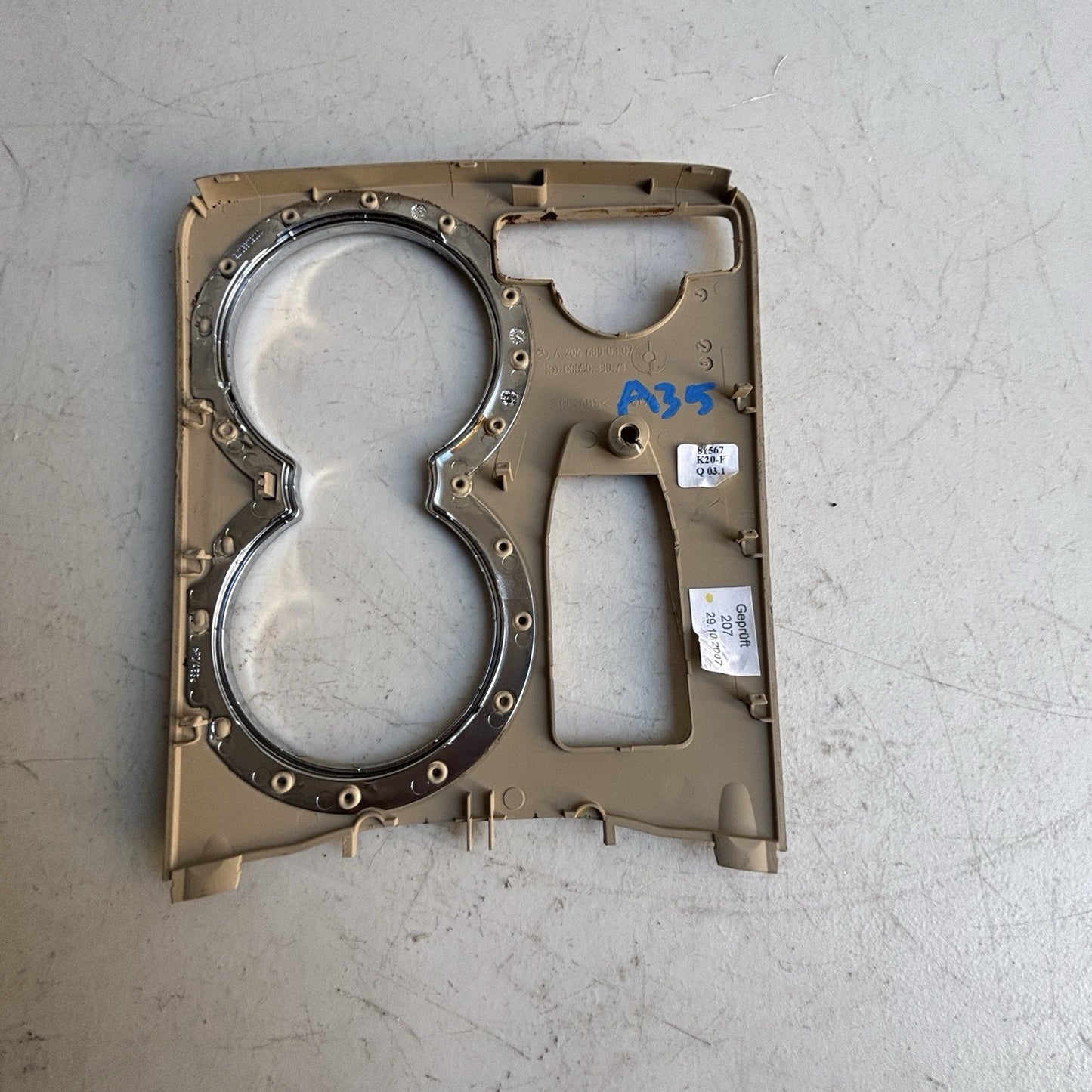 08-11 Mercedes W204 C250 C300 Center Console Cup Holder Bezel Trim Beige OEM