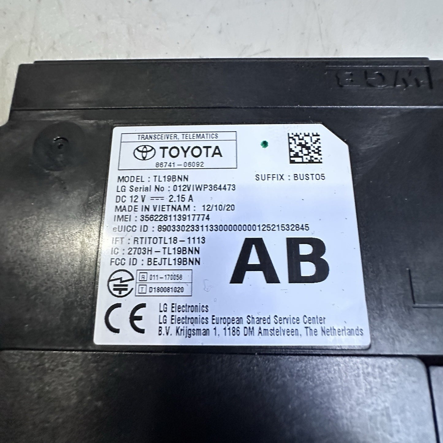 19+ Toyota Rav4 Corolla Camry Sienna TRANSCEIVER TELEMATICS CONTROL 86741-06092