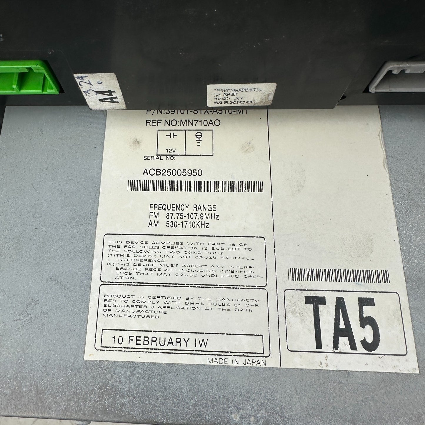 2010–2013 ACURA MDX AM FM RADIO 6 DISC CD MP3 PLAYER BLACK 39101-STX-A510-M1 OEM
